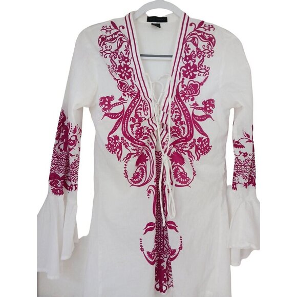 Steve Madden Retro Red Print Hippie Boho Lace Up Tunic Mini Dress Size M - Picture 8 of 10